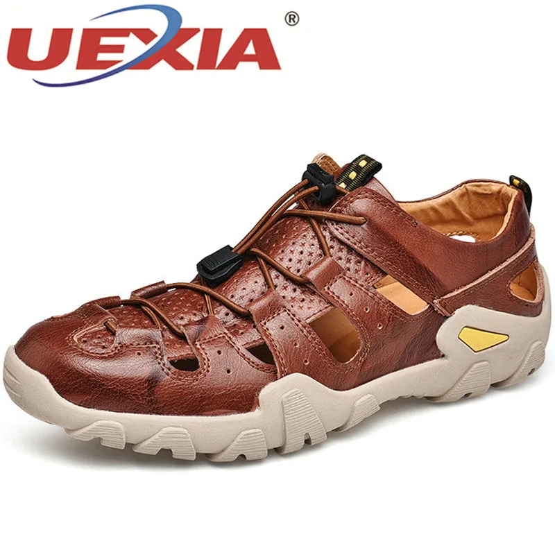 Мужские кожаные сандалии UEXIA Повседневная пляжная обувь в римском стиле