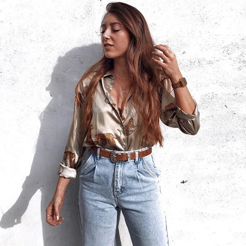

2021 summer new style new fashion leopard animal print long-sleeved shirt top women blouse women