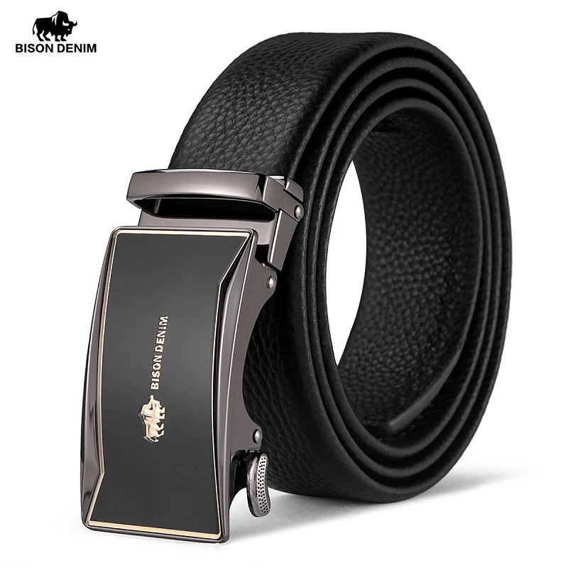 BISON DENIM Luxury Strap Genuine Leather Men Belt Alloy Automatic Buckle Black Men's Belts Cummerbunds cinturon hombre N71652