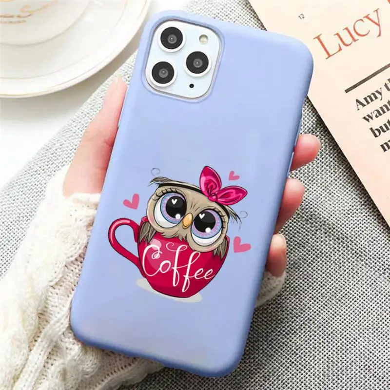 

Cute Owl cartoon animal family Phone Case Candy Color for iPhone 6 7 8 11 12 s mini pro X XS XR MAX Plus