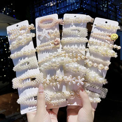 Набор модных заколок для волос с белым жемчугом женщин Геометрическая заколка