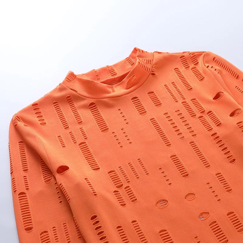 

Sexy Orange Black Long Sleeve Dress Cut Out Knee Length Bodycon Dress Woman Party Night Club Dresses Summer Robe