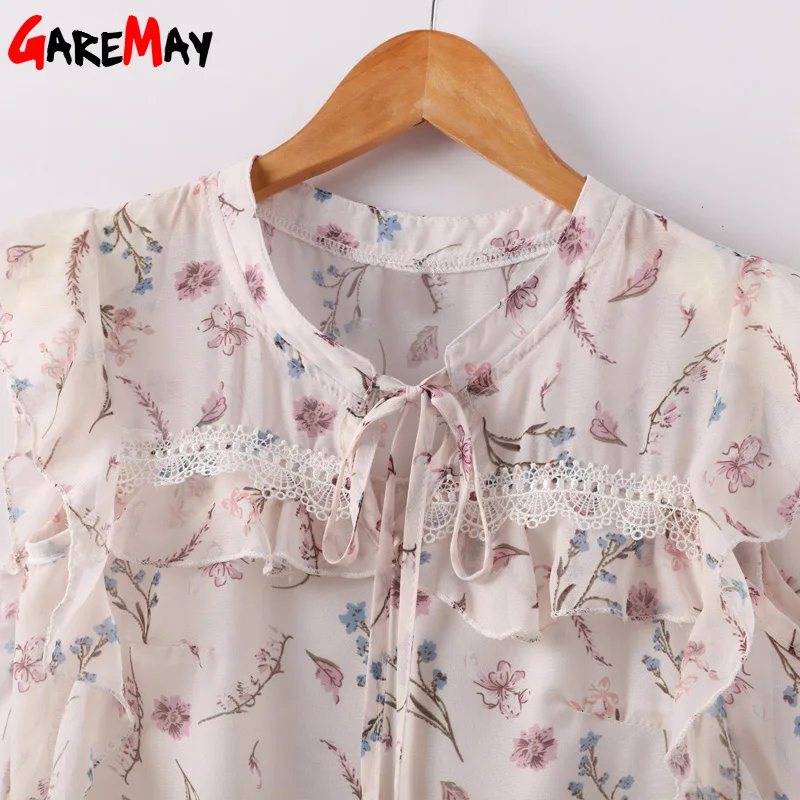 Блузка женская с оборками шифоновая Свободная рубашка без рукавов цветочным