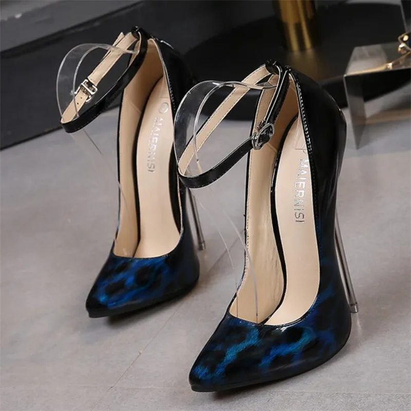 

MAIERNISI Ladies Super High Heels Sexy Leopard Print Pumps Buckle Strap Fetish Sexy Women Pumps 16CM High Heels Shoes Woman