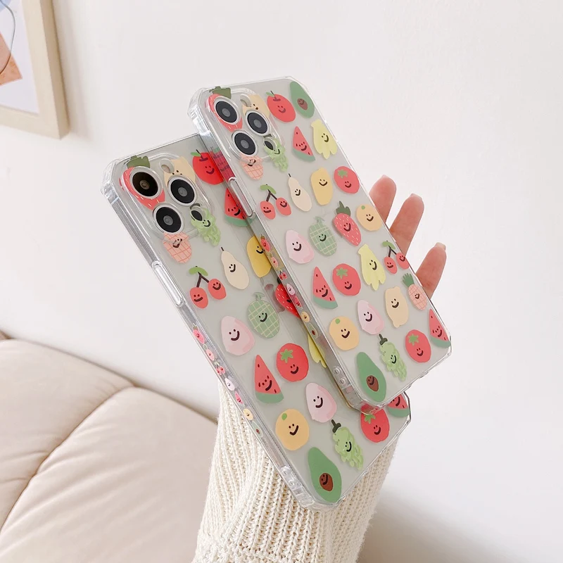 

Cute Side Pattern Phone Case For iPhone 12 Mini 11 Pro X XR XS Max 7 8 Plus SE 2 Fashion Cartoon Summer fruits Clear Soft TPU
