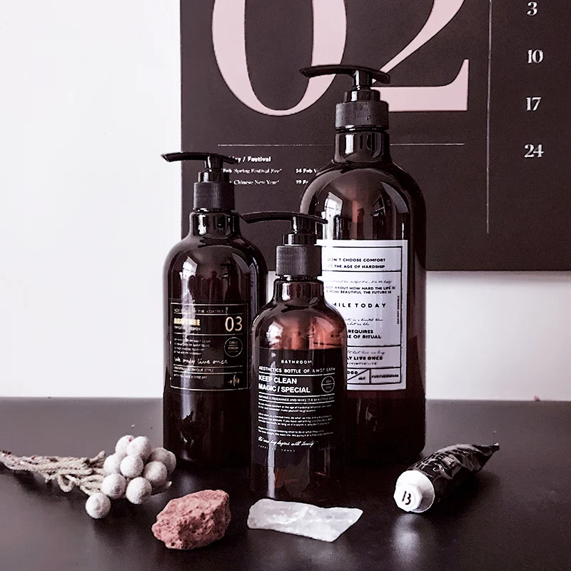 Флакон для хранения шампуня в скандинавском стиле 1000 мл коричневая бутылка с