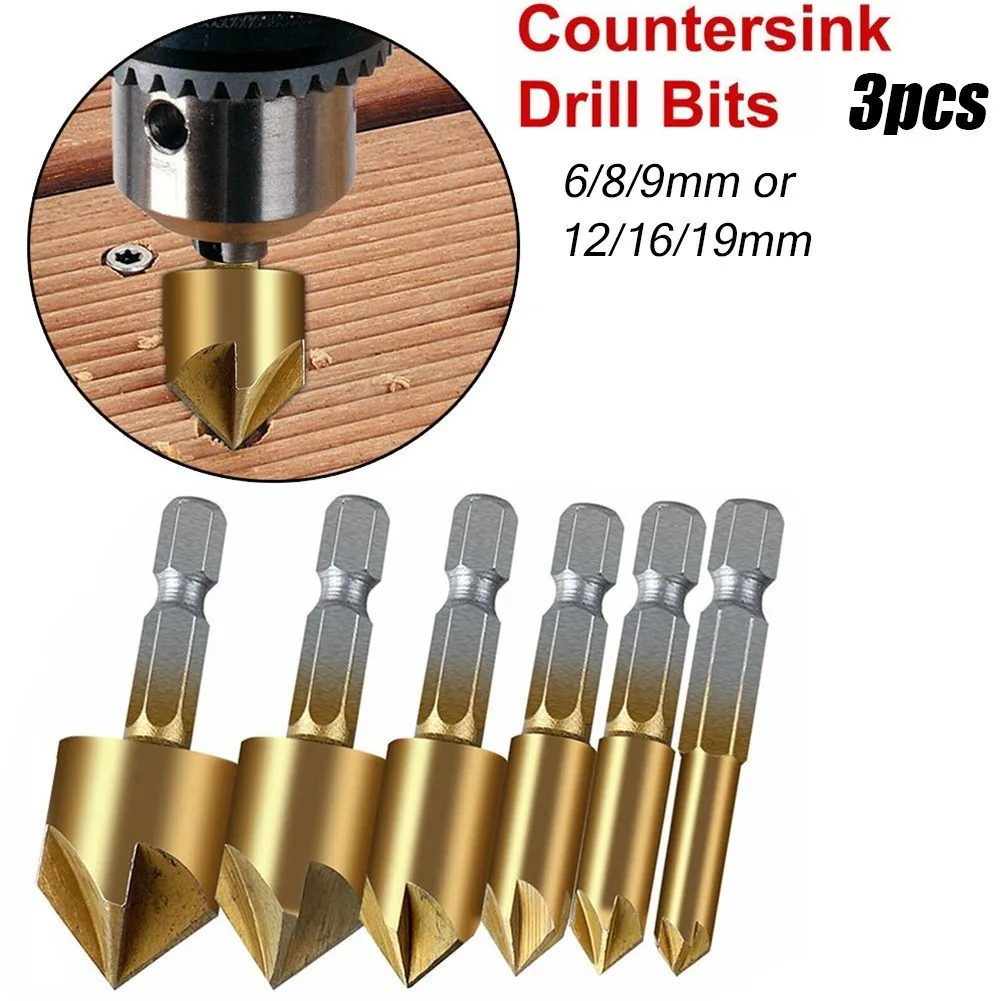 

3PCS Set 12/16/19mm Countersink Boring Drill Bit Set For Wood Metal Quick Change Drill Bit Tool Chamfer Drill Tool