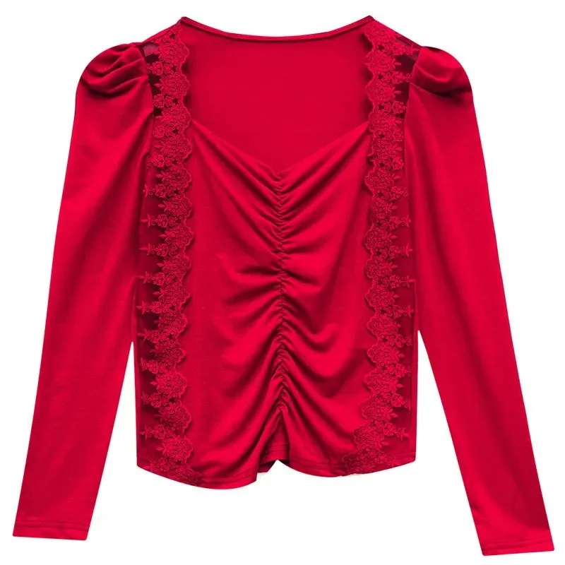 

2020 Sexy Latin Dance Top For Women Lace Splicing Long Sleeve Tops Ballroom Costume Performance Latin Dancing Wear Women Shirt