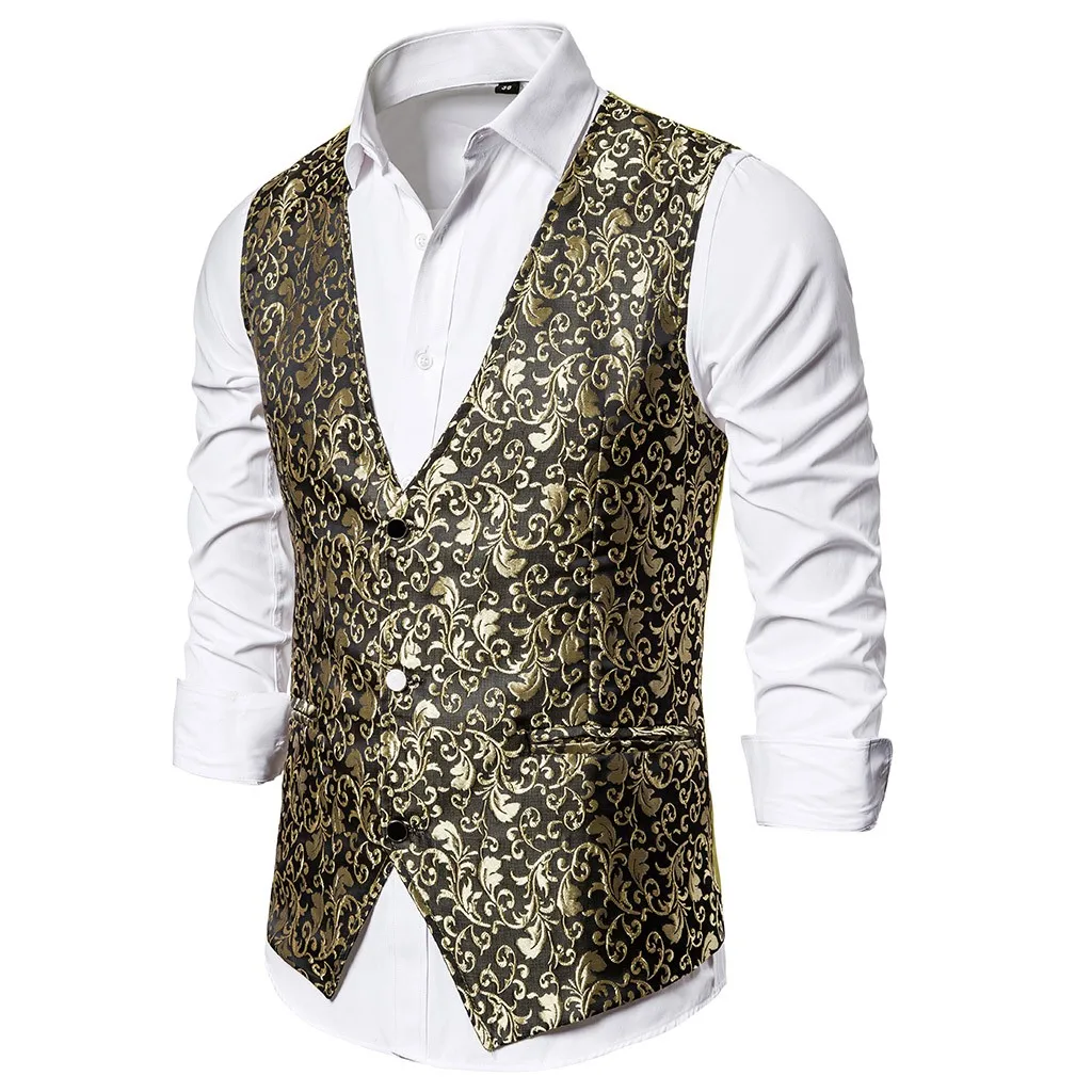 

jacquard Men's Waistcoat Casual Slim Vest Fashion Men Solid Color Single Buttons Vests Fit Male Suit For Men Spring Autumn