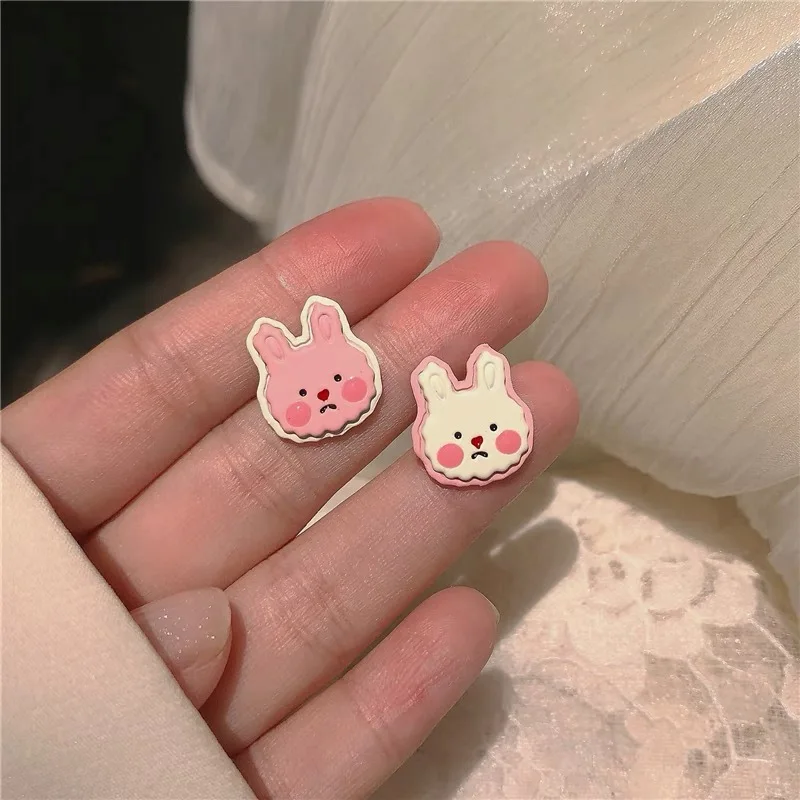 

Bunny Stud Earrings Cartoon Pink White Sweet Ins Style Niche Design Rabbit Earrings Girls Jewelry Gift for Friends Wholesale