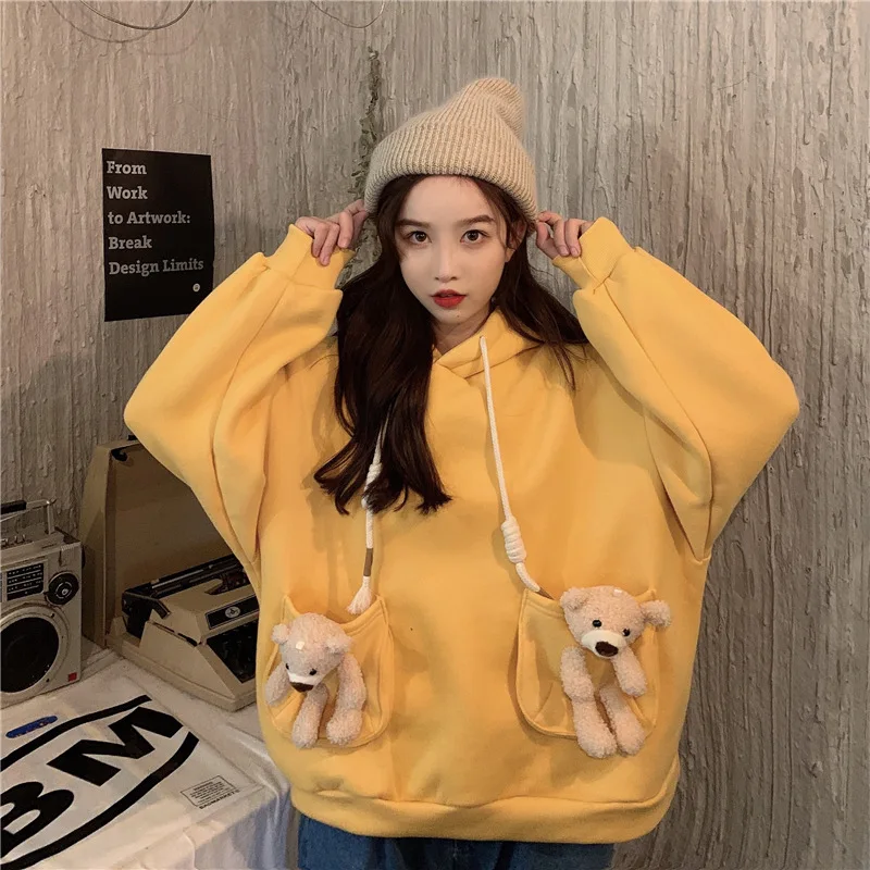 

2020 New Popular Cute Bear Plush Sweatshirt Women's Loose Casual Autumn And Winter Hoodies Harajuku Style Em*
