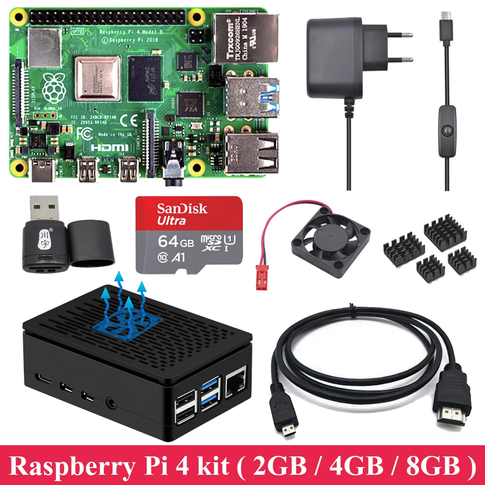 2 ГБ/4 ГБ/8 ГБ Оперативная память Raspberry Pi 4 с ABS чехол Питание Алюминий радиатор Micro HDMI
