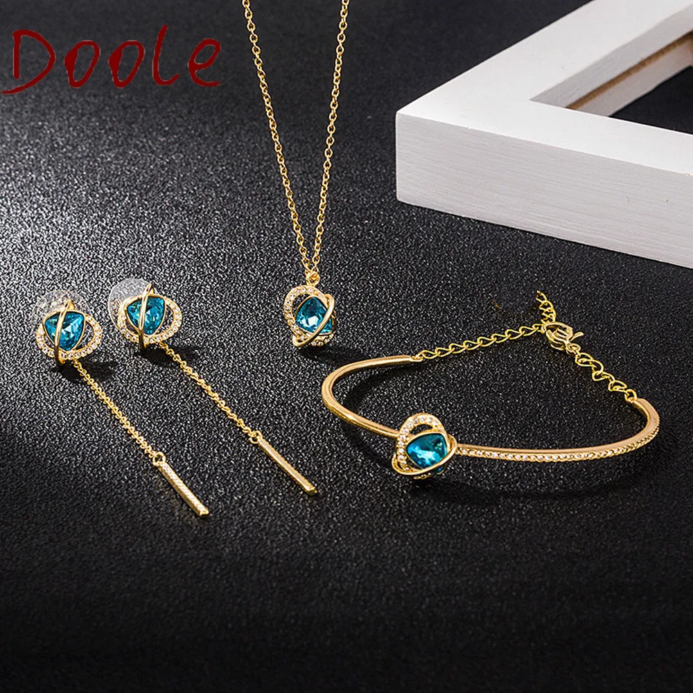

High Quality SWA Fashion Jewelry Charm Heart-Shaped Love Blue Crystal Women's Clavicle Cchain Necklace for Women