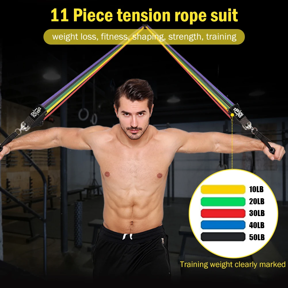 

Exerciser Equipments Gym Training 11pcs Multifunctional TPE Pull Rope Exercise Resistance Band Fitness Equipment