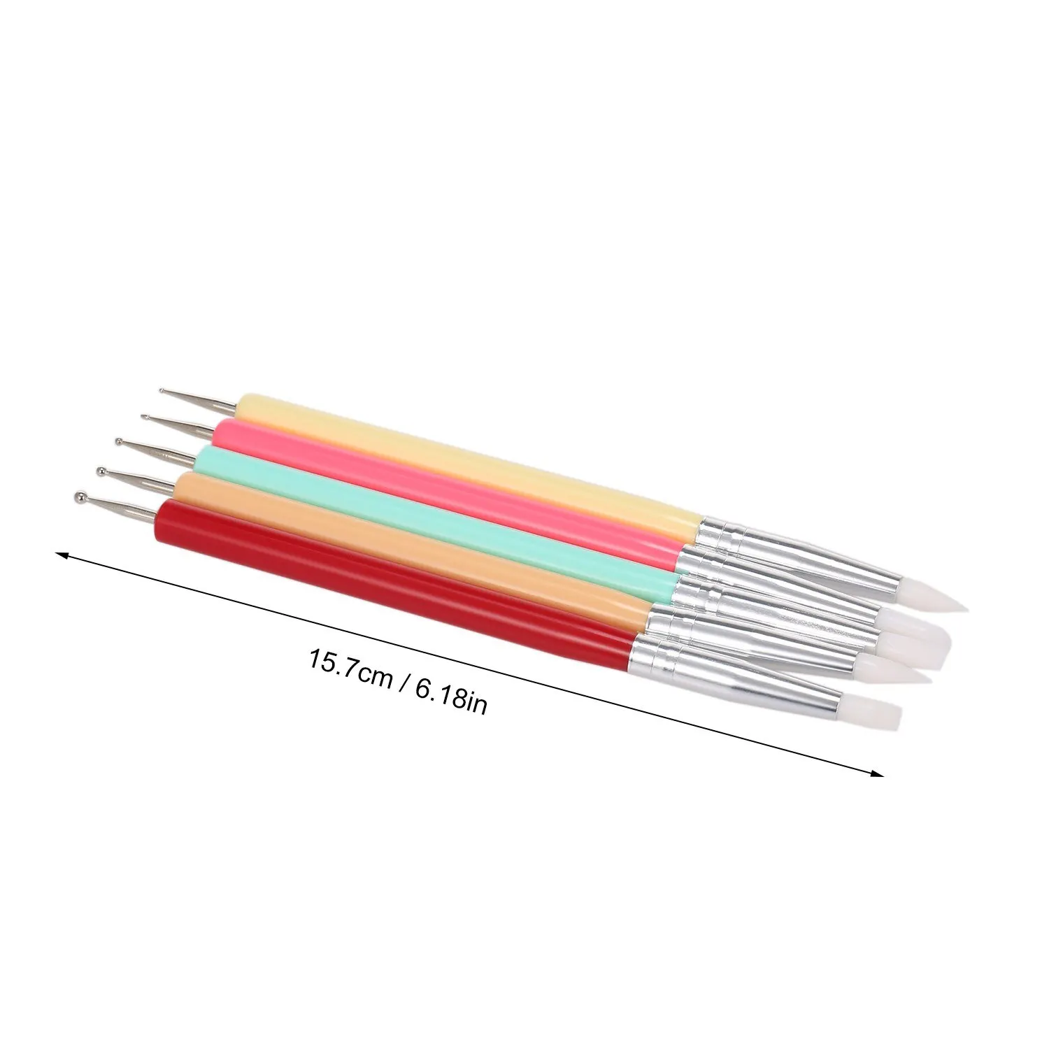 

5PCS Nail Brush Set Double-sided Nail Pens Silicone Nail Dotting Pens Painting Brushes for UV Gel Painting Drawing Pens