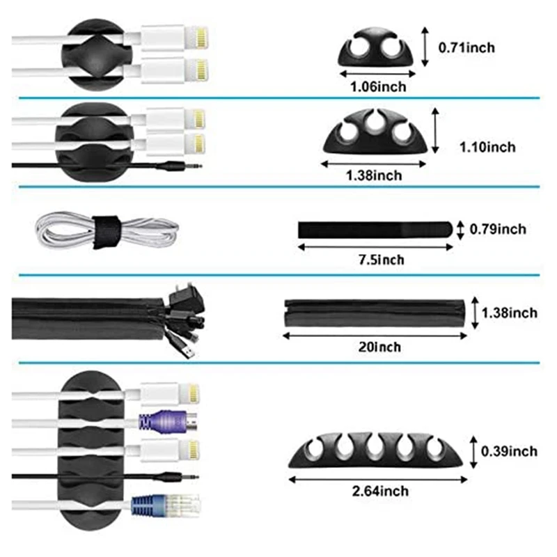 23Pcs Cable Organizer Set Sleeves Adhesive Clip Holder for TV Computer Home Office Desk Management | Обустройство дома