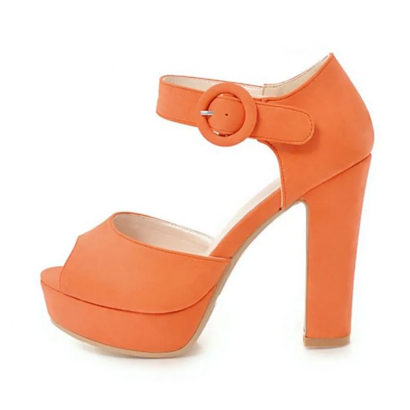 

Fanyuan Wedding Sandals Women Sandals Buckle Thick Heels Platform Peep Toe Shoes Solid Color Daily Office Shoes Women Size 32-43