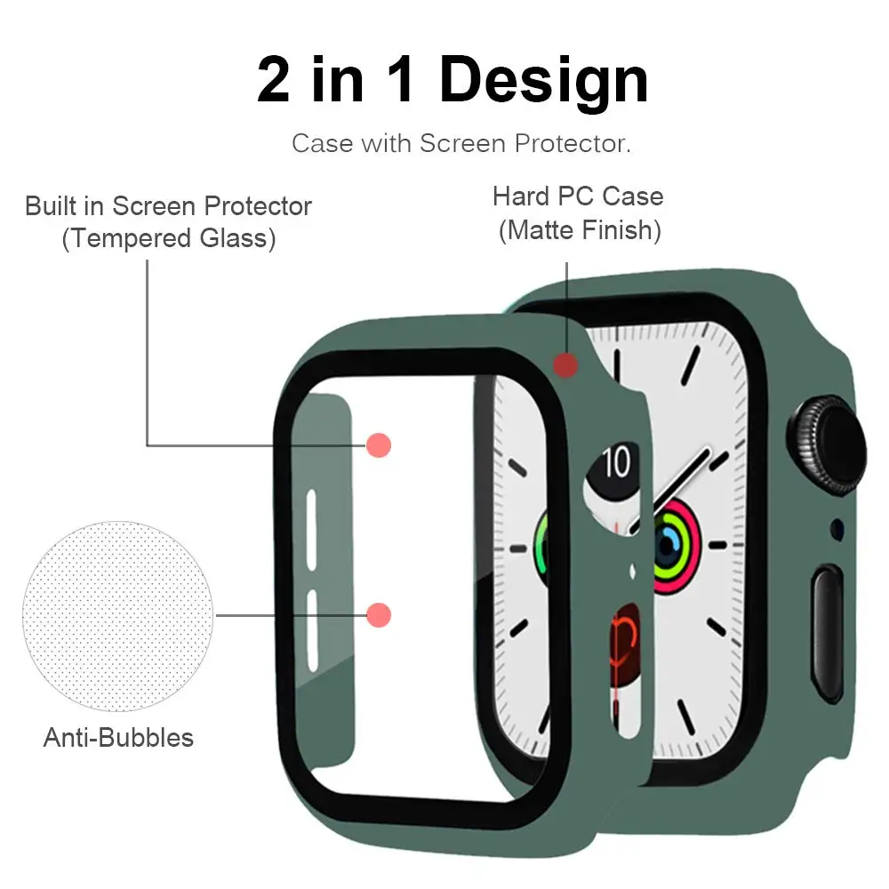 Glass+Case For Apple Watch Series 7 6 5 4 3 SE 2 1 Screen Protector+Cover iWatch case 45mm 41mm 44mm 40mm 42mm 38 mm Accessories