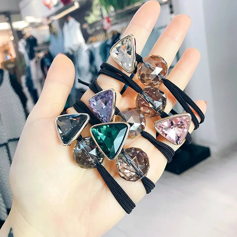 Korean Colorful Geometric Crystal Ball Hair Bands - Elastic Hair Accessories for Girls, Rubber Bands, Hair Ties, Gum for Hair image 2