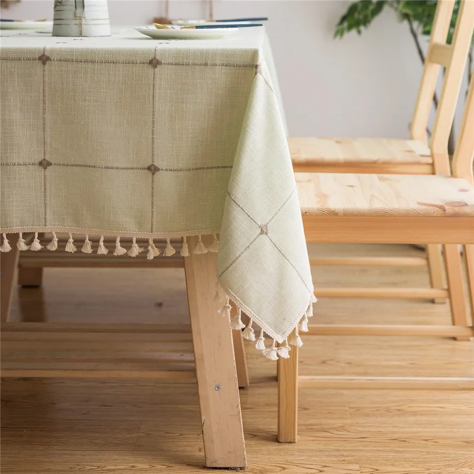 Моющаяся хлопчатобумажная льняная однотонная скатерть с вышивкой квадратная