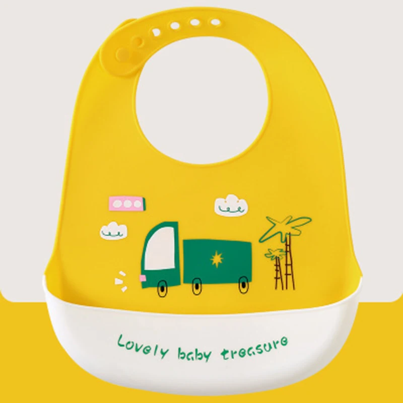 

Water-proof Silicone Bib Adjustable Saliva Pocket Cartoon Food Three-dimensional Buttons Catcher BPA-free For Kids Baby @HUN
