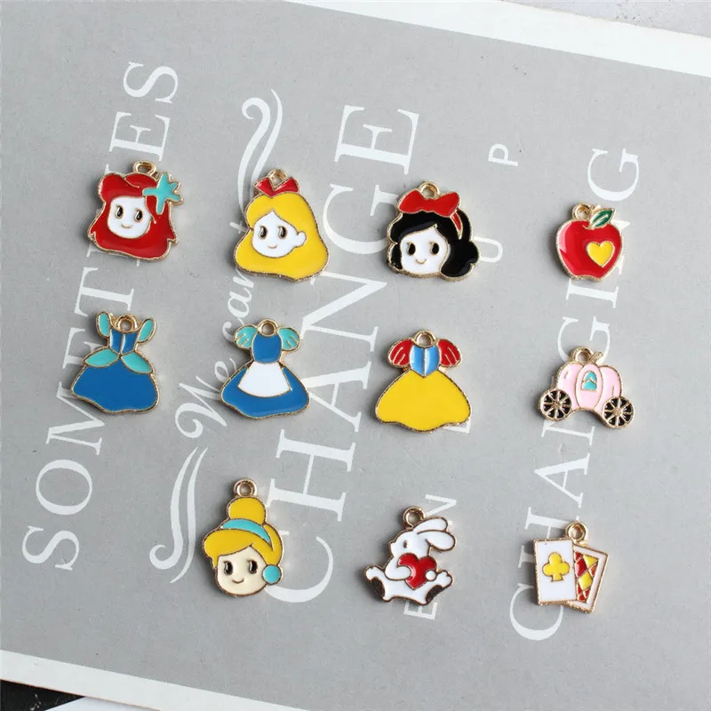 

100pcs/lot alloy drop oil cartoon girls/Skirt/poker/apple shape floating locket charms diy jewelry earring/bracelet accessory