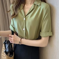 chiffon shirt womens short sleeved 2021 summer new design sense niche tops loose korean temperament all match wn