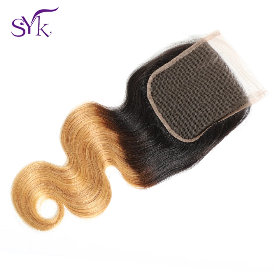 SYK Hair Ombre Lace Closure Brazilian Human Hair T1B/27 Body Wave Hair 4*4 Lace Closure Pre Colored Non Remy Hair Extensions