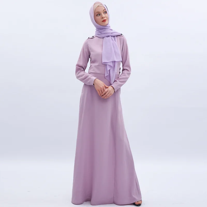 Мусульманское однотонное тонкое длинное платье, мусульманское женское платье, фиолетовое элегантное профессиональное платье