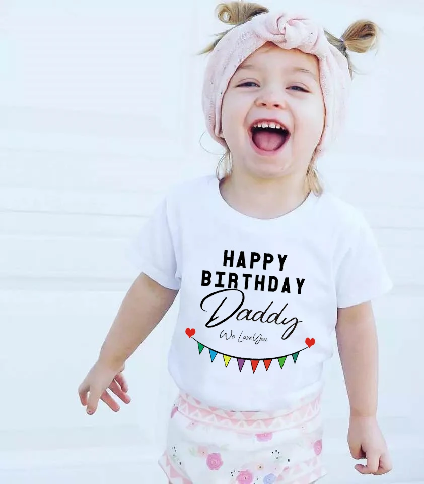 Забавные детские футболки с надписью Happy Birthday We Love You одежда летние топы коротким