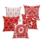 Скандинавская подушка, красно-белые декоративные бархатные геометрические подушки, искусственная подушка, чехол, подушка для дивана, 45x45 см