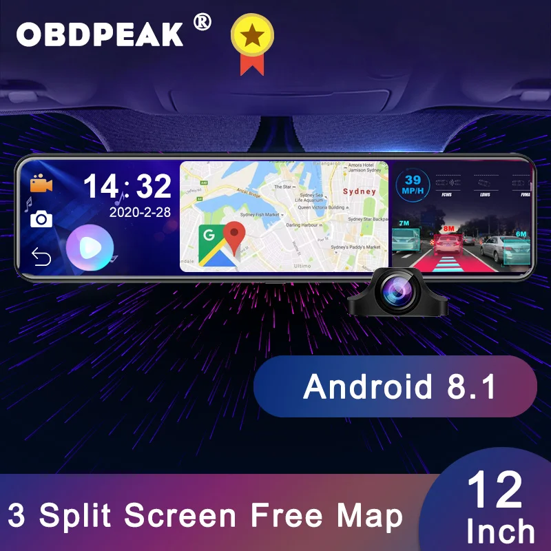 Зеркало заднего вида OBDPEAK D80 Android 4G Wi Fi GPS навигация|Видеозеркало для авто| |
