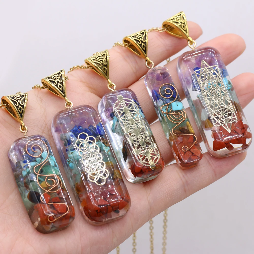 

Natural Semi-precious Stone The Seven Chakras Pendant Lenght 40+5cm for Jewelry Making Necklaces Gift for Women