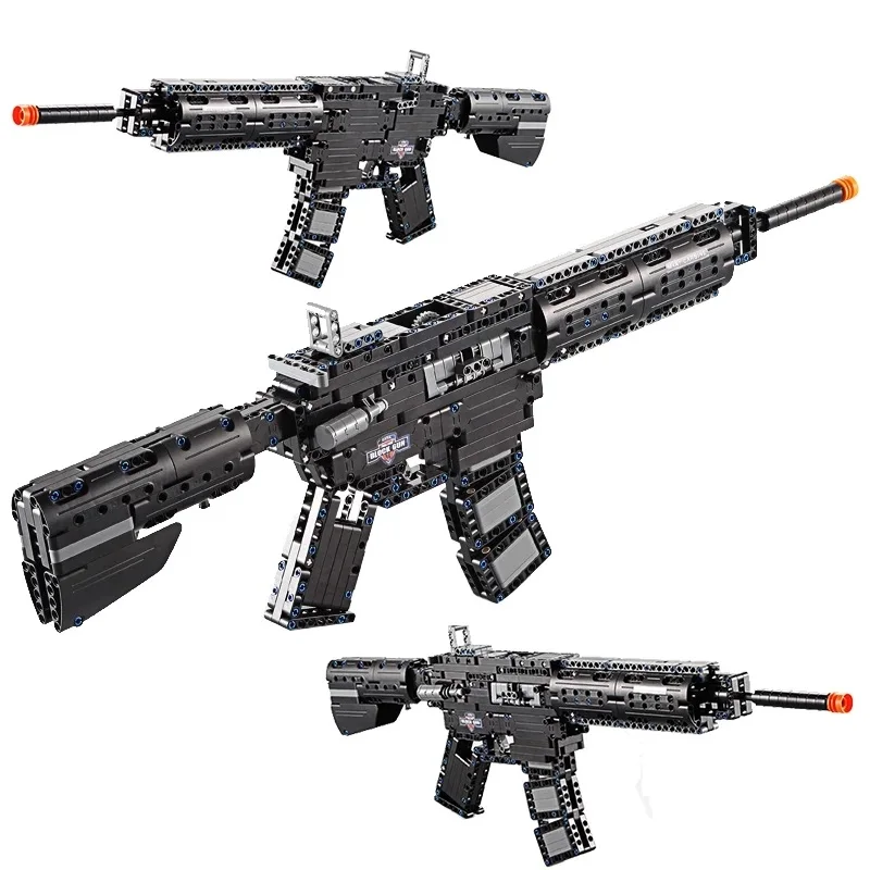 

621PCS Military Weapons Series M416 Carbine Rubberband Gun Model Building Block Launch Rubber Band Gun Toys Gift for Children