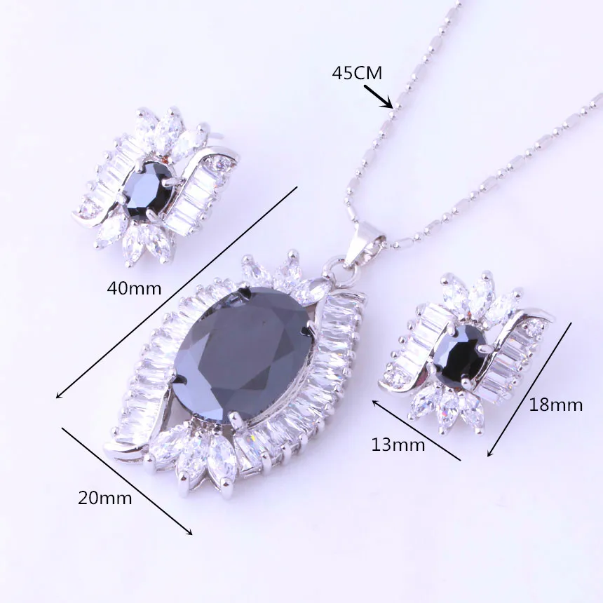 Женский комплект из колье и серёг с черным ониксом фианитом | Украшения