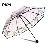 yada high quality transparent umbrella three folding rainy printed butterfly flower umbrellas for women clear parapluie yd210026