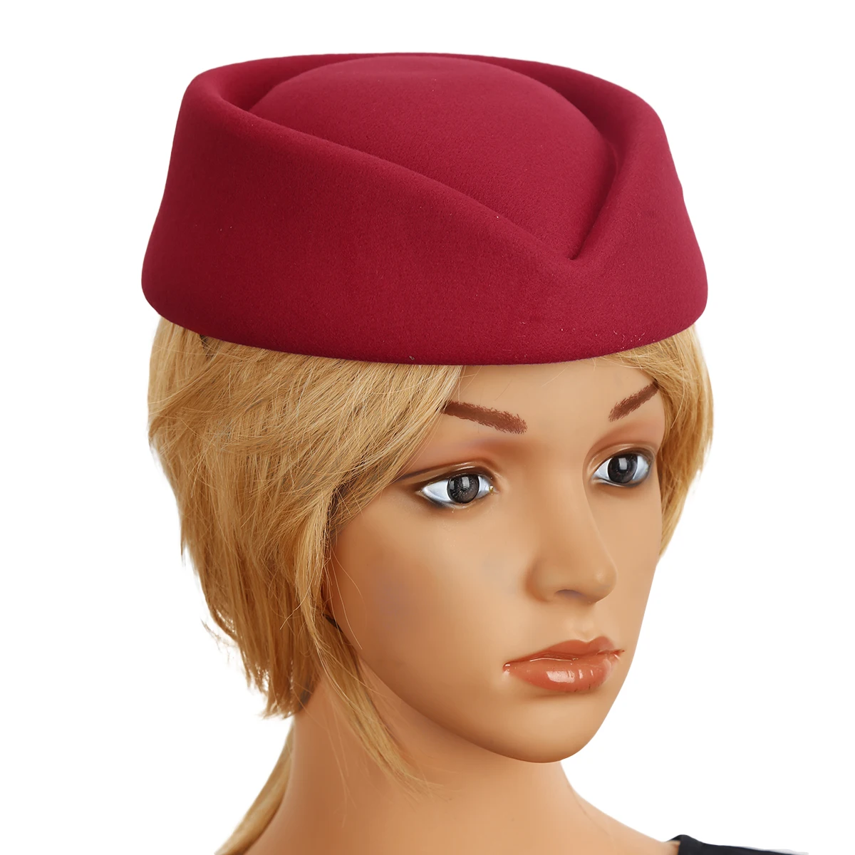 Imitation Wool Felt Stewardess Air Hostesses Pillbox Hat Millinery Teardrop Fascinator Base Cap for Cosplay Costume Accessories