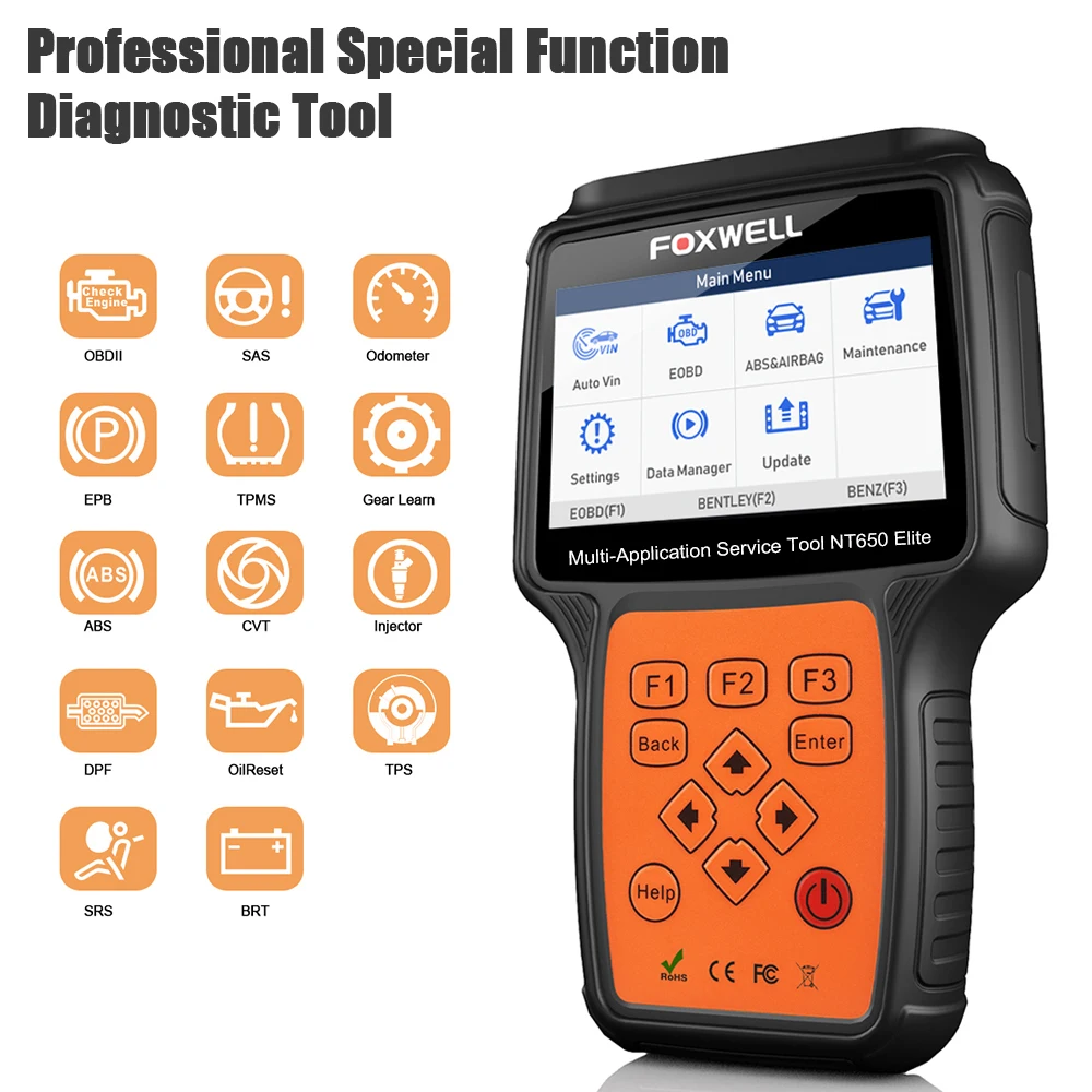 

Foxwell NT650 Elite OBD2 Diagnostic Tool Injector Coding TBA/TPS CVT Transmission BRT Car Auto Code Reader OBD2 Scanner