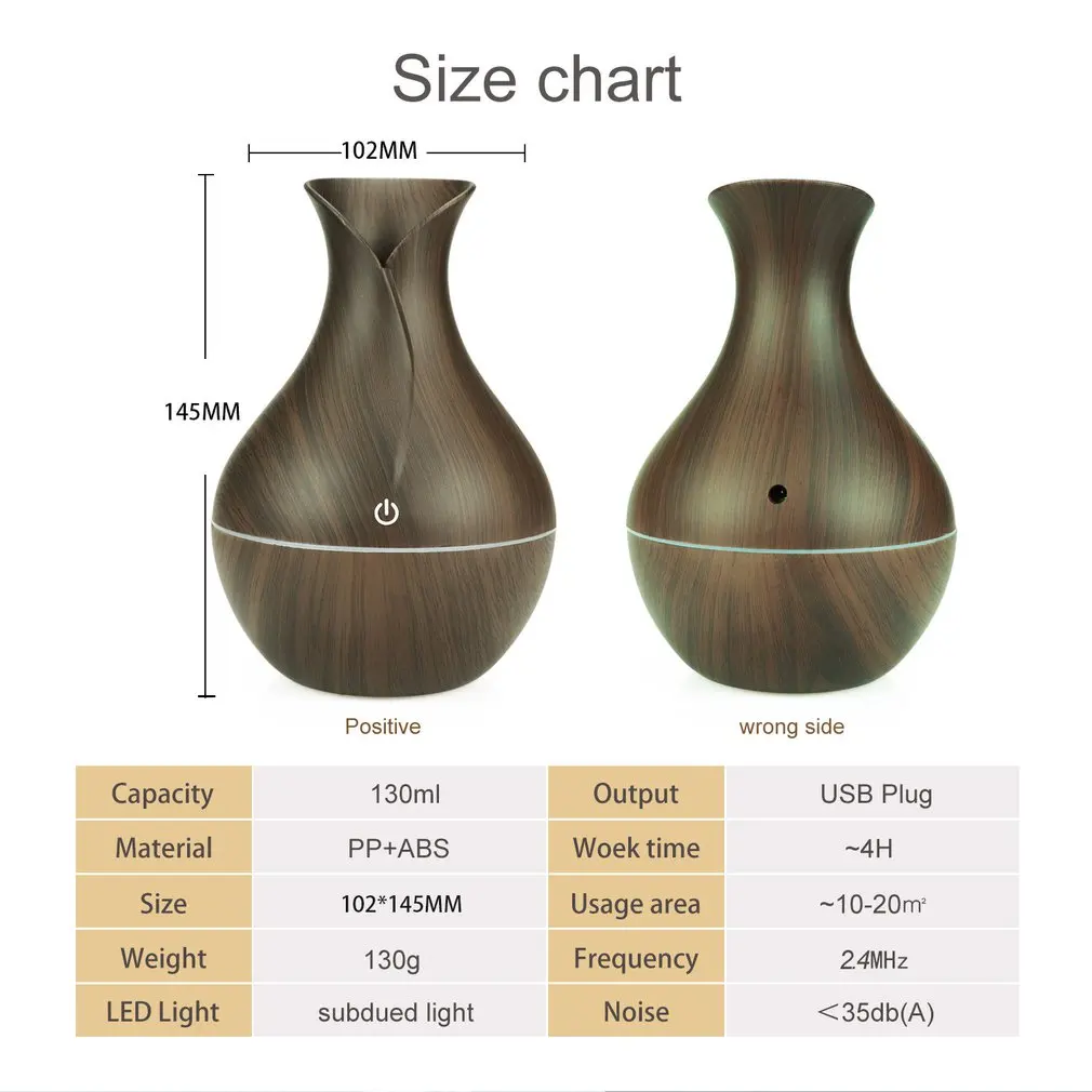 

Electric Humidifier Aroma Oil Diffuser Ultrasonic Wood Grain Air Humidifier USB Mini Mist Maker LED Light for Home Office