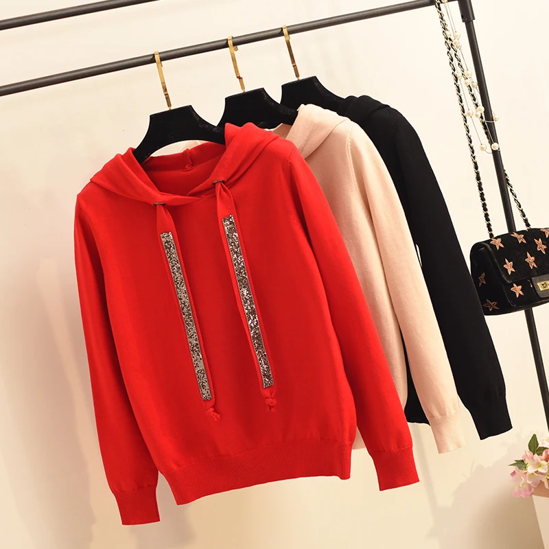 

Новинка, весенне-осенние женские толстовки с капюшоном, вязаные пуловеры, свитер, уличная одежда, свободная популярная рубашка с длинными р...