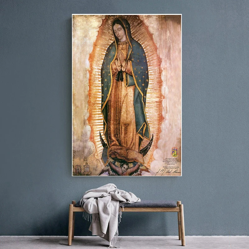 

Mexico Guadalupe Virgin Mary Canvas Painting Golden Art Oil Painting Nordic Posters and Prints Home Living Room Christmas Decor