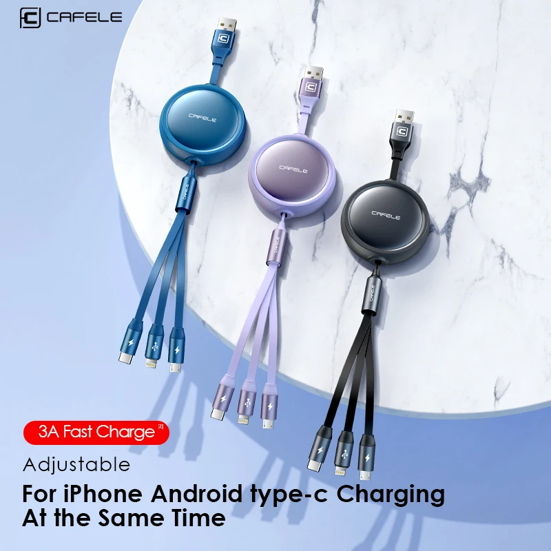 

Cafele 5A 3в1 зарядный кабель для телефона для iPhone 11 13 12 Pro Max Выдвижной Micro Usb Type C кабель для передачи данных и зарядки