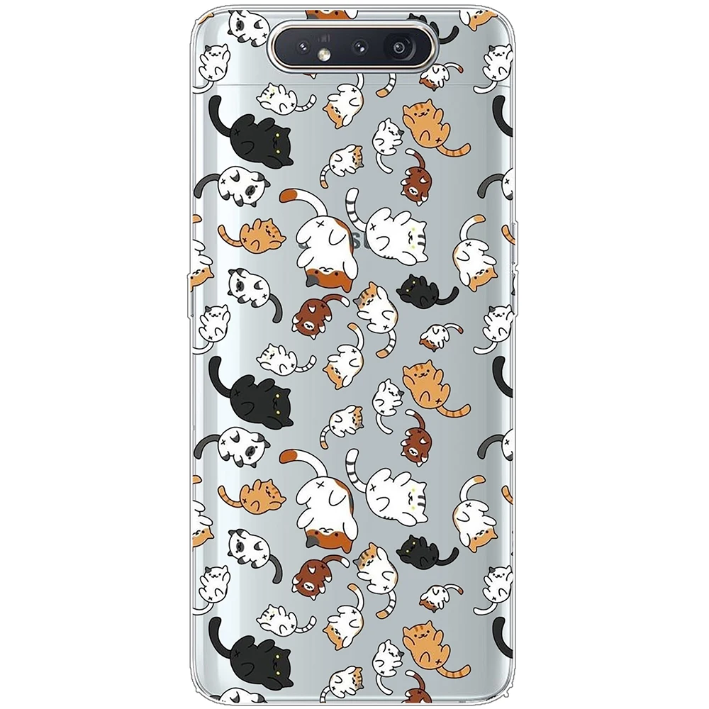 

Japanese Cat Case for Samsung Galaxy A80 Cute Design Transparent Tpu lithe A 80 Case Silica gel Dirt Resistant Fitted Case