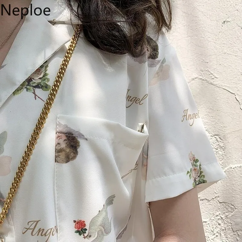 Женская блузка с принтом Neploe однобортная Свободная Повседневная рубашка в стиле
