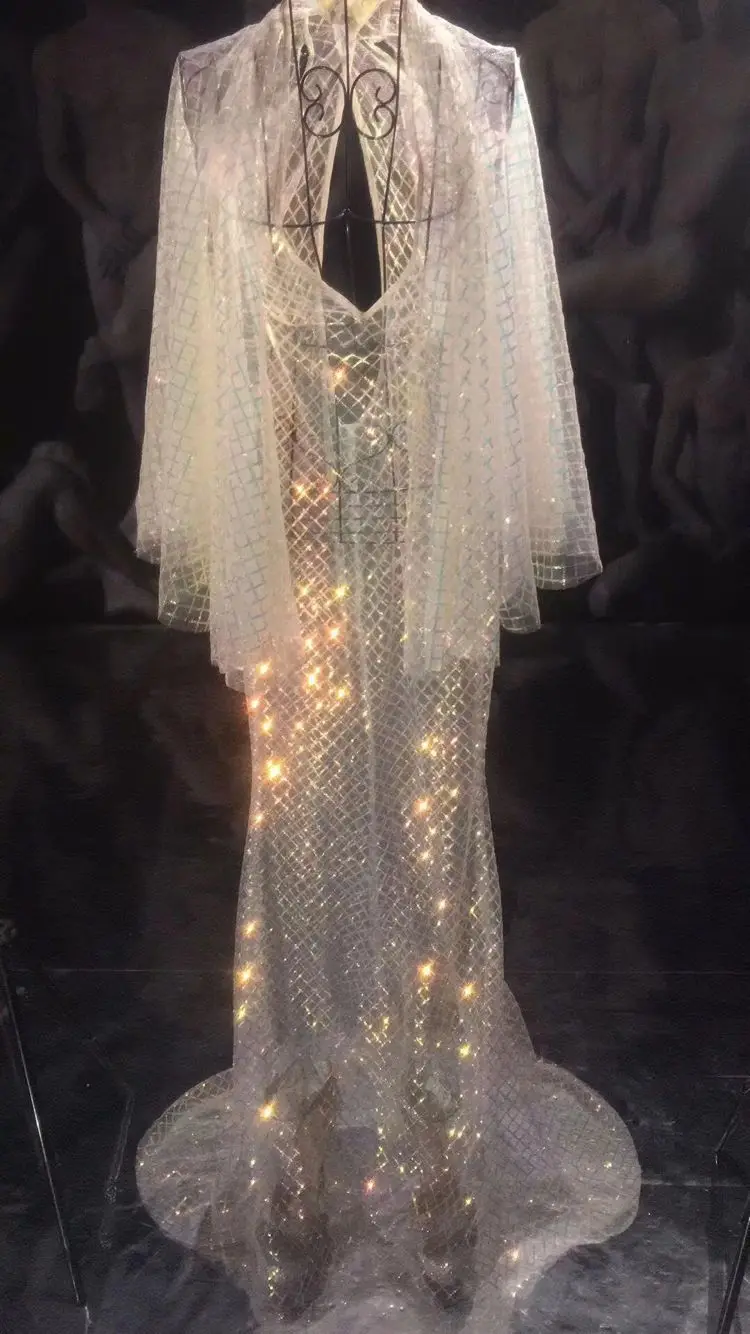 

Model Dj Transparent Long Sleeve Dress Stage Adult Evening Dress Sexy singer party costume