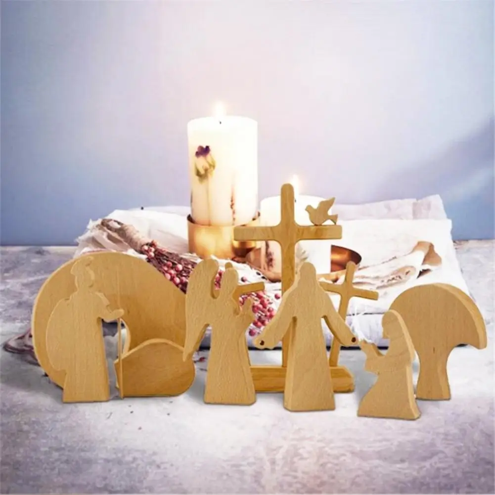 

Easter Resurrection Scene Decoration Ornaments Wooden Nativity Set Wooden Manger Creche Nativity Scene 2021 Hot Sale