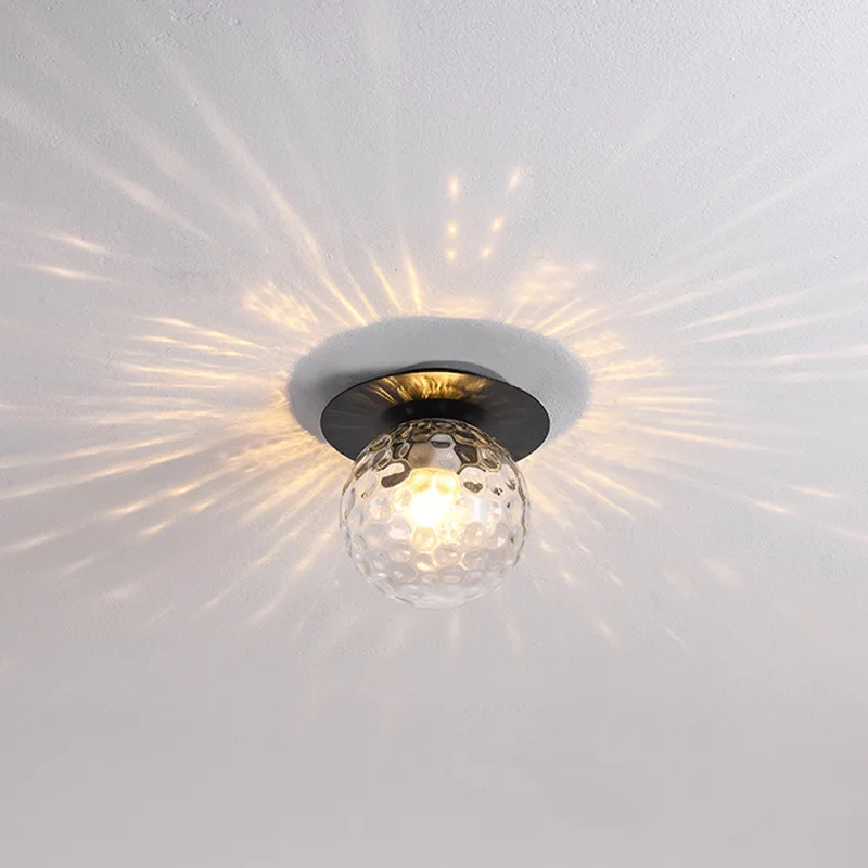 $28.97 Modern Luxury Round Glass Ceiling Lamp Black Gold Metal LED E27 Ceiling Lights for Hallway Corridor Entrance Aisle Illuminaire