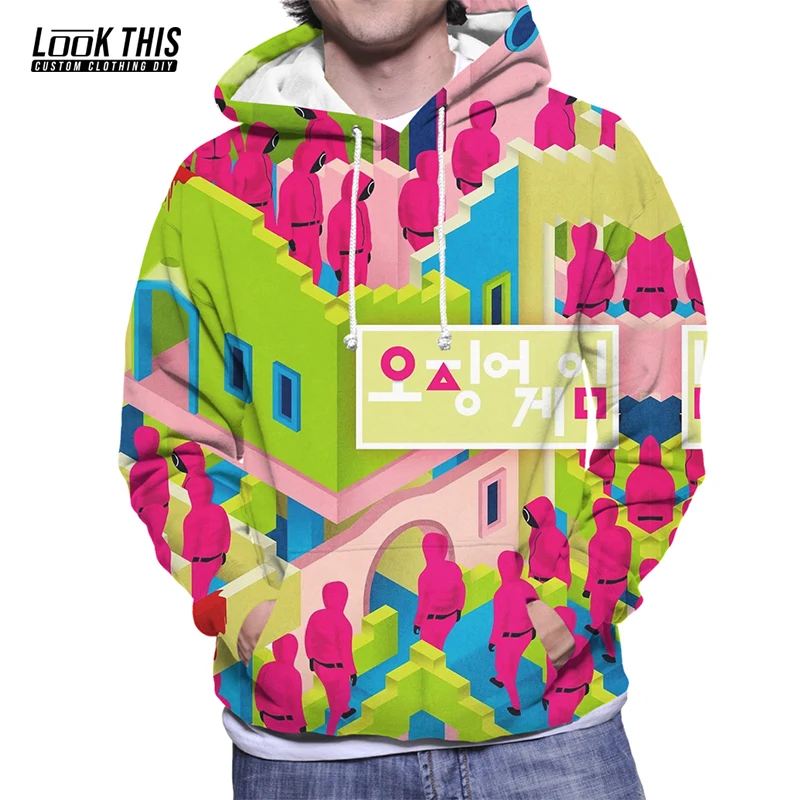 

Squid Game Clothes Cosplay Korean Hot Teleplay Men's Hoodie Oversized Streetwear Hip Hop Pullover Male Hooded Sweatshirts
