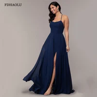 AE40 Navy Blue Plus Size Prom Dresses A-Line Backless Sleeveless Elegant Chiffon Formal Party Gowns Vestido