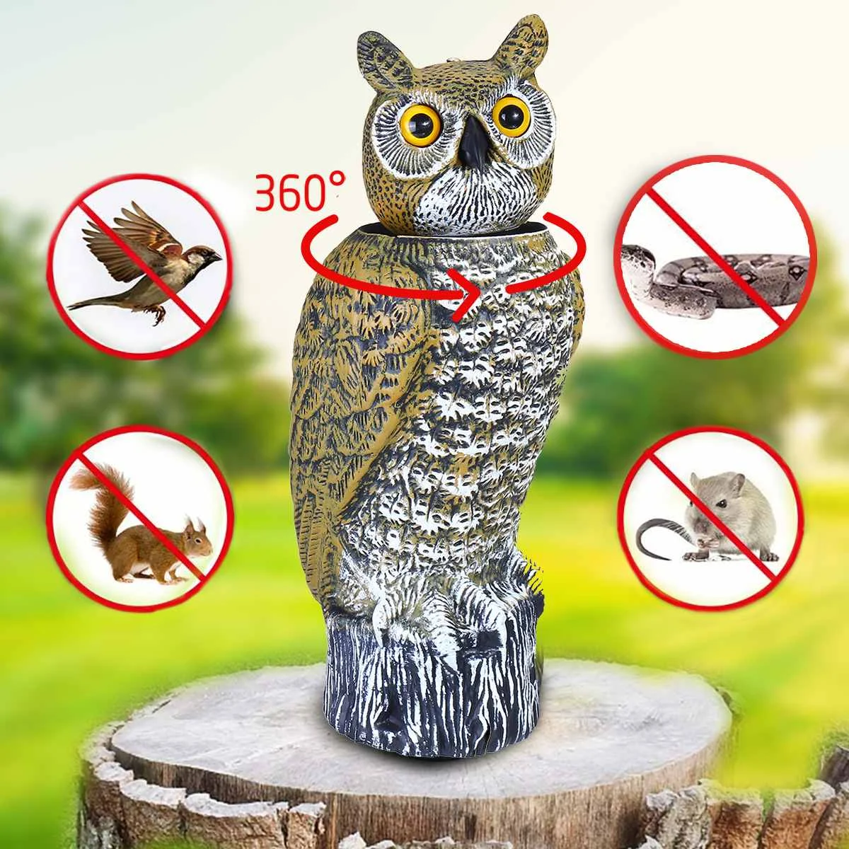 

1/2PCS Realistic Bird Scarer Rotating Head Owl Prowler Decoy Protection Repellent Pest Control Scarecrow Garden Yard